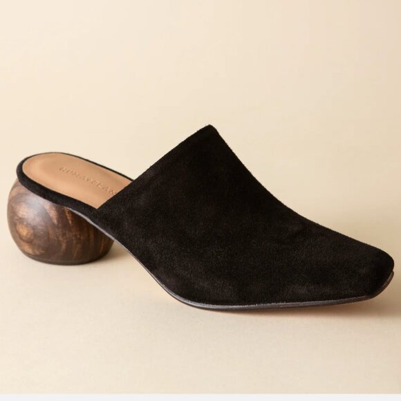 Huma Blanco Mina Black Suede Heeled Mules with Round Wood Heel, Size 36 - Picture 6 of 7